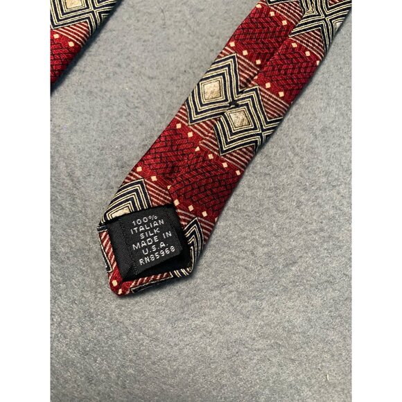 Elizabeth Neill Cravatte Mens Red Geometric Diamond Pattern Tie Silk Made in USA - Picture 4 of 5